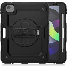 Mobigear SureGrip Xtreme Coque iPad Air 5 (2022) Coque arrière en Plastique rigide,Silicone + Porte-crayon + Bandoulière + Support Amovible - Noir