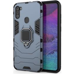 Mobigear Armor Ring Samsung Galaxy A11 Plastique rigide Coque arrière Antichoc avec bague de maintien - Bleu