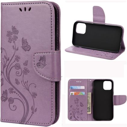 Mobigear Flowers Housse iPhone 12 Etui Porte-Monnaie - Violet