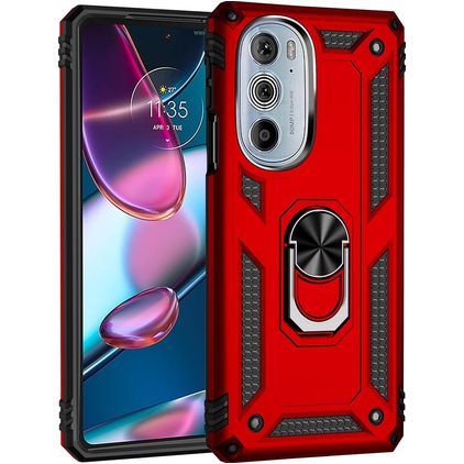 Mobigear Armor Ring Coque Motorola Edge 30 Pro Coque arrière Rigide Anti-Chocs avec Anneau-Support - Rouge