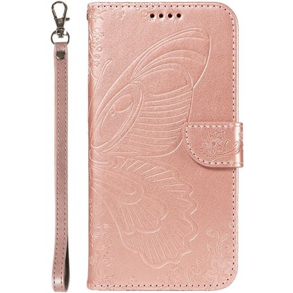 Mobigear Butterfly Housse Samsung Galaxy S25 Plus Etui Porte-Monnaie - Rose doré
