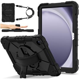 Mobigear SureGrip Xtreme Coque Samsung Galaxy Tab A9 Plus (2023) Coque arrière en Plastique rigide,Silicone + Bandoulière + Support Amovible - Noir