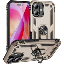 Mobigear Armor Ring Coque iPhone 16 Coque arrière Rigide Anti-Chocs avec Anneau-Support - Or