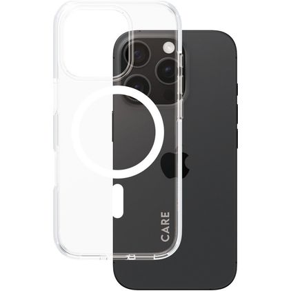 CARE by PanzerGlass Flagship Coque iPhone 16 Pro MagSafe Coque arrière Rigide - Transparent / Blanc