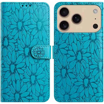 Mobigear Flowers Housse iPhone 17 Pro Etui Porte-Monnaie - Bleu