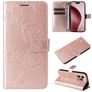Mobigear Butterfly Housse iPhone 16 Pro Etui Porte-Monnaie - Rose doré