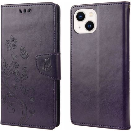 Mobigear Flowers Housse iPhone 14 Etui Porte-Monnaie - Violet