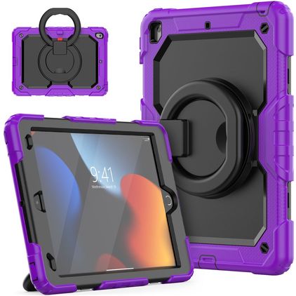 Mobigear RingGuard Coque iPad 9 (2021) Coque arrière en Plastique rigide,Silicone + Support Amovible - Violet