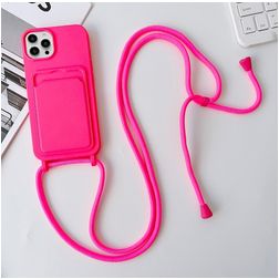 Mobigear Lanyard Card iPhone 15 Pro Coque avec cordon en Silicone et Porte-Cartes - Magenta