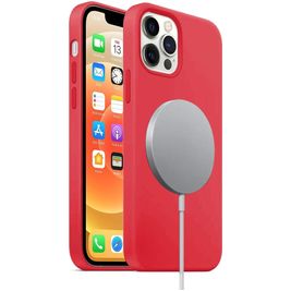 Mobigear Rubber Touch Coque iPhone 12 MagSafe Coque arrière en Silicone - Rouge