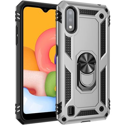Mobigear Armor Ring Coque Samsung Galaxy A01 Coque arrière Rigide Anti-Chocs avec Anneau-Support - Argent