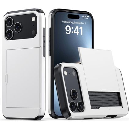 Mobigear Card Coque iPhone 18 Pro Max Coque arrière Rigide Anti-Chocs avec Porte-Cartes - Blanc