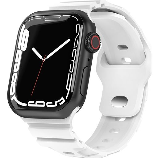 Mobigear Sport Armor Bracelet Silicone Apple Watch Fermeture à clou et passant - 42/41/40/38 mm - Blanc