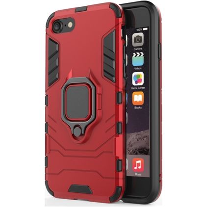 Mobigear Armor Ring Coque iPhone SE (2022) Coque arrière Rigide Anti-Chocs avec Anneau-Support - Rouge