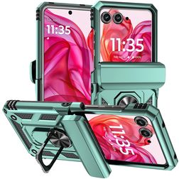 Mobigear Armor Ring Coque Motorola Razr 50 Coque arrière Rigide Anti-Chocs avec Anneau-Support - Vert