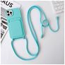 Mobigear Lanyard Card iPhone 15 Pro Coque avec cordon en Silicone et Porte-Cartes - Bleu
