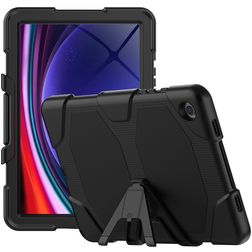 Xccess Survivor Essential Coque Samsung Galaxy Tab A9 Plus (2023) Coque arrière en Plastique rigide,Silicone + Support Amovible - Noir
