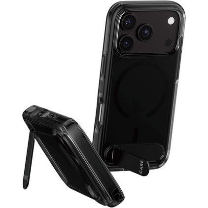 CARE by PanzerGlass Kickstand iPhone 18 Pro MagSafe Plastique rigide Coque arrière Antichoc avec béquille - Noir