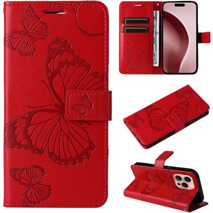 Mobigear Butterfly Housse iPhone 16 Pro Etui Porte-Monnaie - Rouge