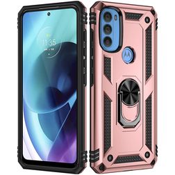 Mobigear Armor Ring Motorola Moto G71 5G Plastique rigide Coque arrière Antichoc avec bague de maintien - Rose doré