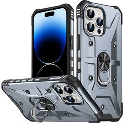 Mobigear Armor Ring Coque iPhone 14 Pro Max Coque arrière Rigide Anti-Chocs avec Anneau-Support - Gris