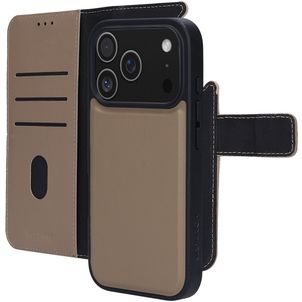 Mobiparts Housse iPhone 17 Pro Etui avec Coque Détachable en Cuir Véritable Porte-Monnaie - Taupe