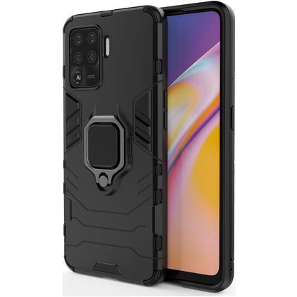 Mobigear Armor Ring OPPO A94 Plastique rigide Coque arrière Antichoc avec bague de maintien - Noir