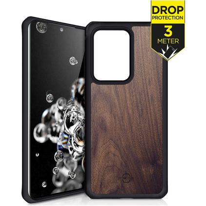 ITSkins HybridFusion Coque Samsung Galaxy S20 Ultra Coque arrière Rigide Anti-Chocs - Dark Wood