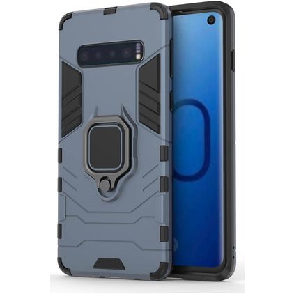 Mobigear Armor Ring Coque Samsung Galaxy S10 Coque arrière Rigide Anti-Chocs avec Anneau-Support - Bleu Marin