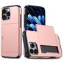 Mobigear Card Coque iPhone 16 Pro Coque arrière Rigide Anti-Chocs avec Porte-Cartes - Rose doré