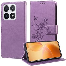 Mobigear Flowers Housse Xiaomi 14T Pro Etui Porte-Monnaie - Violet