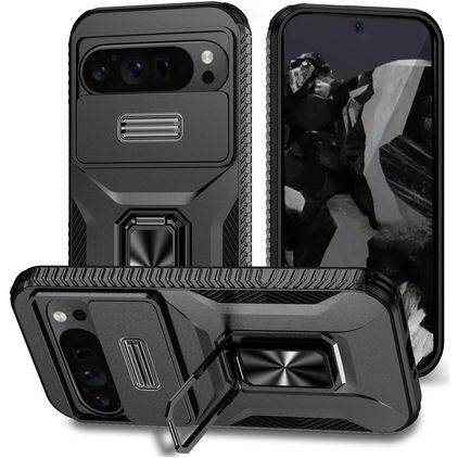 Mobigear Armor Ring Cam Slide Coque Google Pixel 9 Pro XL Coque arrière Rigide Anti-Chocs avec Anneau-Support et Protecteur Lentilles - Noir