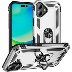 Mobigear Armor Ring iPhone 17 Plastique rigide Coque arrière Antichoc avec bague de maintien - Argent