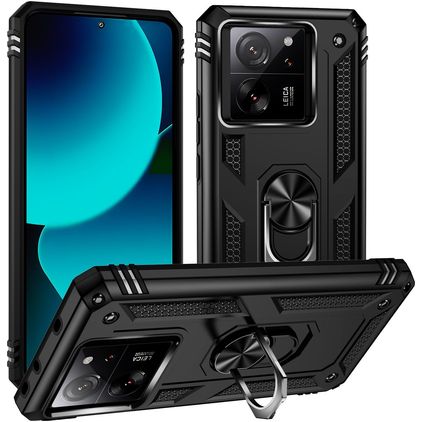 Mobigear Armor Ring Coque Xiaomi 13T Coque arrière Rigide Anti-Chocs avec Anneau-Support - Noir