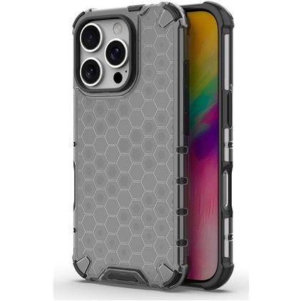 Mobigear Honeycomb Coque iPhone 16 Pro Coque arrière Rigide Anti-Chocs - Noir