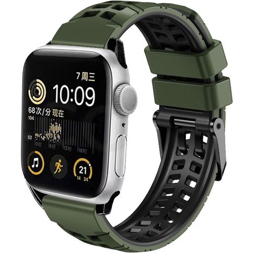 Mobigear Aero Armor Bracelet Silicone Apple Watch Fermeture boucle ardillon - 42/41/40/38 mm - Vert armée