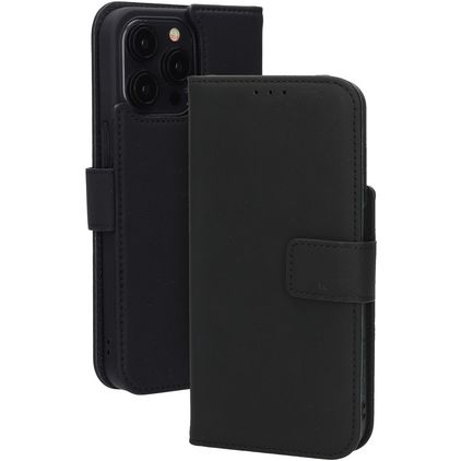 Mobiparts Wallet Housse iPhone 15 Pro Max MagSafe Etui en Cuir Véritable Porte-Monnaie - Noir