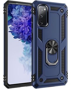 Mobigear Armor Ring Coque Samsung Galaxy S20 FE Coque arrière Rigide Anti-Chocs avec Anneau-Support - Bleu