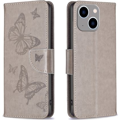 Mobigear Butterfly iPhone 15 Plus Étui Portefeuille - Gris