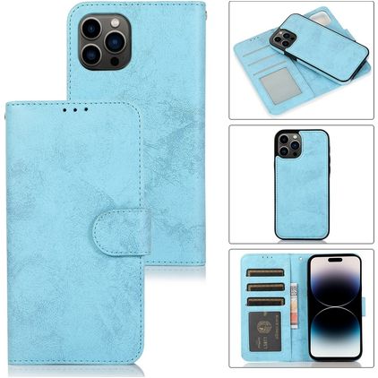 Mobigear Wallet Housse iPhone 15 Pro Max Etui avec Coque Détachable Porte-Monnaie - Bleu