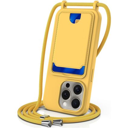 Mobigear Lanyard Card iPhone 16 Pro Max Silicone Coque avec cordon et porte-cartes - Jaune