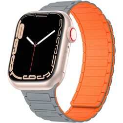 Mobigear Loop Mag Bracelet Silicone pour Apple Watch Fermeture magnétique - 49/46/45/44 mm - Gris / Orange