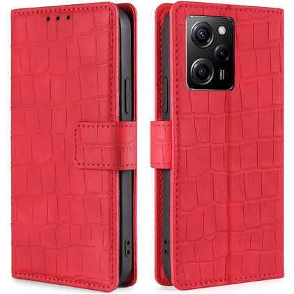 Mobigear Croco POCO X5 Pro Étui Portefeuille - Rouge