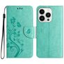 Mobigear Flowers Housse iPhone 16 Pro Max Etui Porte-Monnaie - Vert