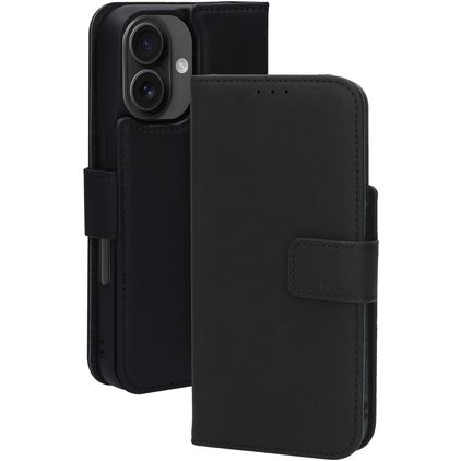 Mobiparts Housse iPhone 16 MagSafe Etui avec Coque Détachable en Cuir Véritable Porte-Monnaie - Noir