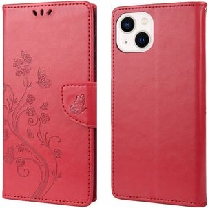 Mobigear Flowers Housse iPhone 14 Plus Etui Porte-Monnaie - Rouge