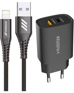 Mobigear Essentials - Simple USB-C Chargeur Apple Lightning 1 mètre Power Delivery 25W - Noir
