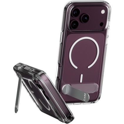 CARE by PanzerGlass Kickstand iPhone 18 Pro MagSafe Plastique rigide Coque arrière Antichoc avec béquille - Transparent / Blanc