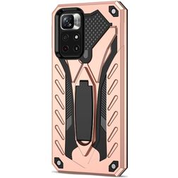 Mobigear Armor Stand Coque POCO M4 Pro 5G Coque arrière Rigide Anti-Chocs avec Support Amovible - Rose doré