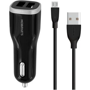 Mobiparts - Double USB Chargeur voiture Micro USB 1 mètre 24W 4.8A - Noir